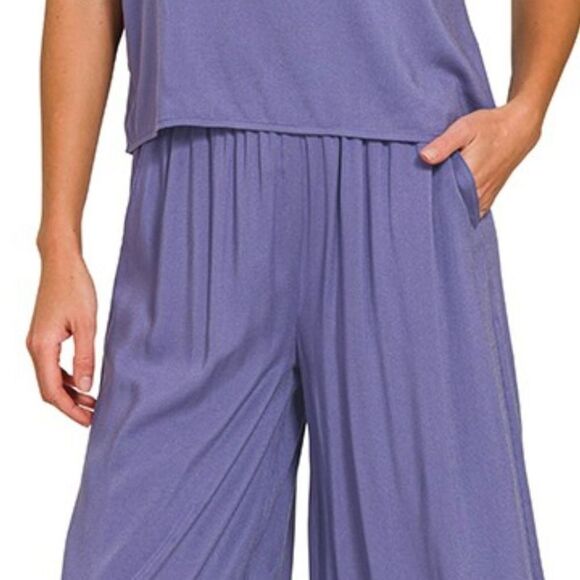 Zenana  T-Shirt and Wide Leg Pants Set Women's Pink Wide-Leg Pants - Picture 7 of 7